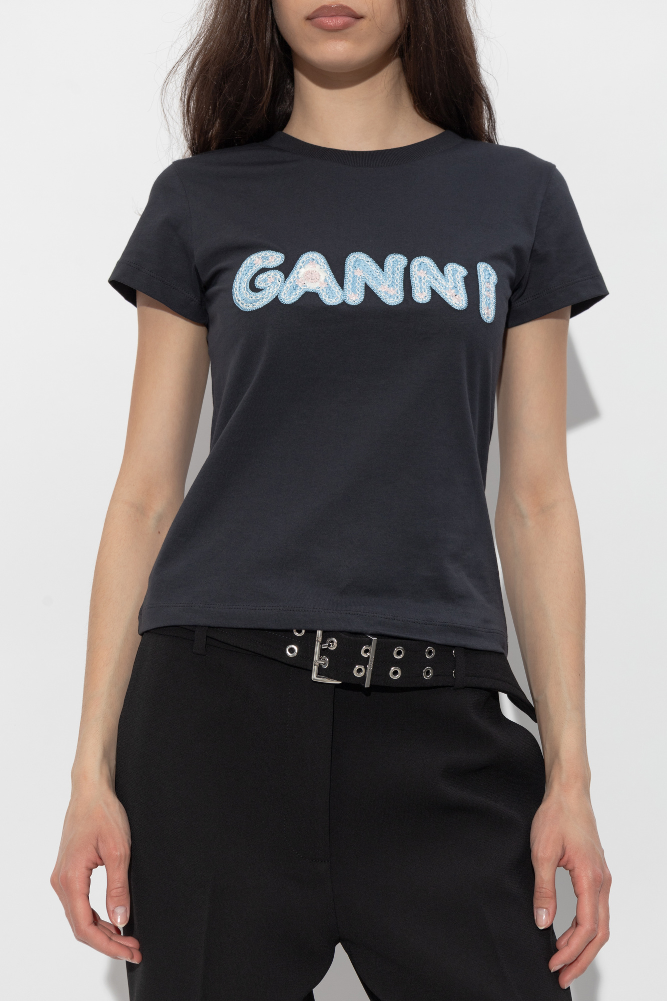 Ganni T-shirt with embroidered logo | Women's | Vitkac